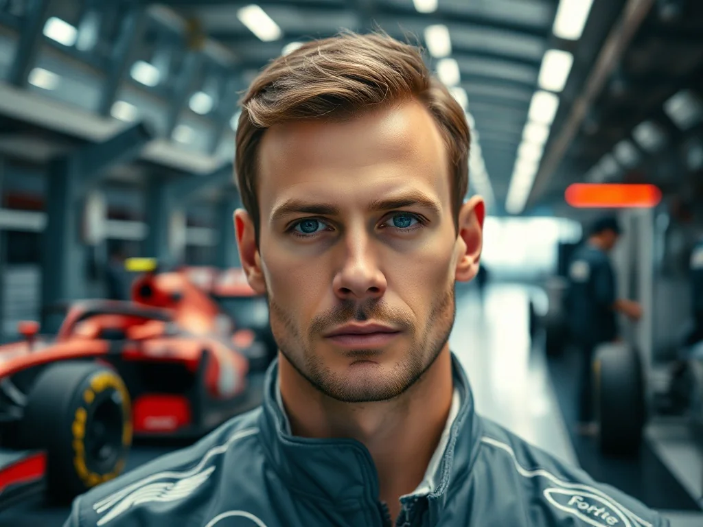 Liam Lawson w profesjonalnym stroju wyścigowym na tle padoku Formuły 1.