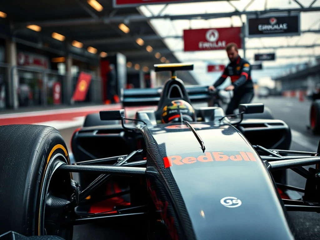 Aerodynamiczny bolid Formuły 1 na torze wyścigowym z widocznymi detalami konstrukcji z włókna węglowego.